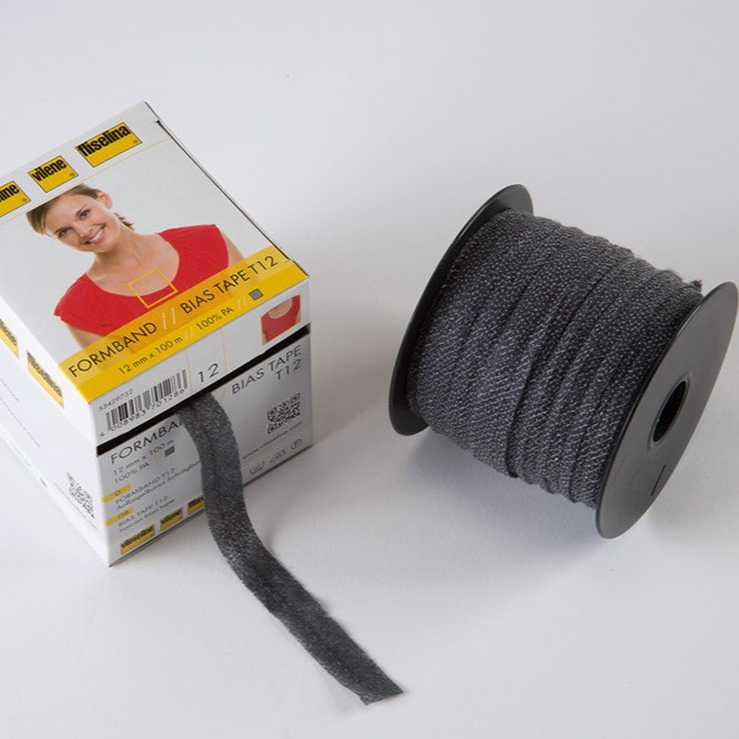Vlieseline Stabilmanche Bias Binding, Iron-On, Black, 12 mm - Maison Klem